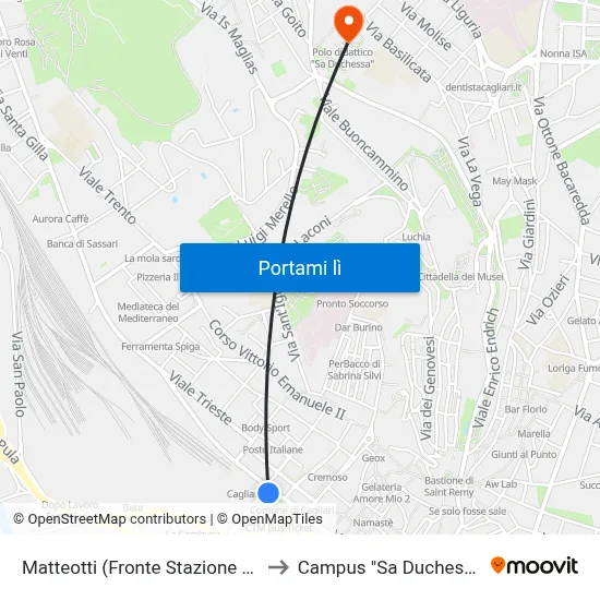 Matteotti (Fronte Stazione Fs) to Campus "Sa Duchessa" map