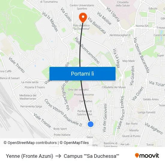Yenne (Fronte Azuni) to Campus ""Sa Duchessa"" map