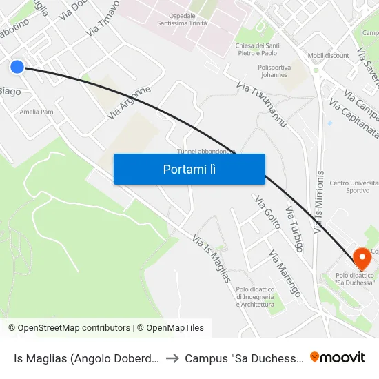 Is Maglias (Angolo Doberdò) to Campus "Sa Duchessa" map