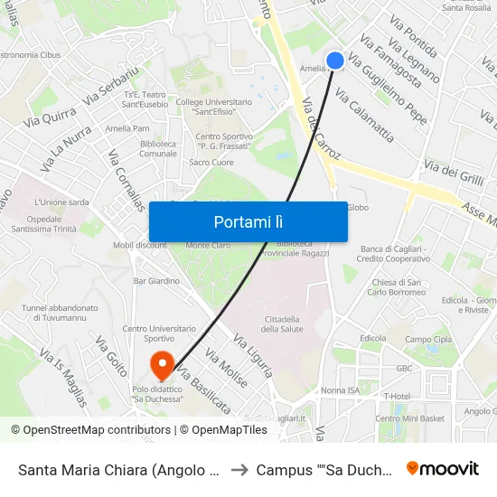 Santa Maria Chiara (Angolo Cuoco) to Campus ""Sa Duchessa"" map