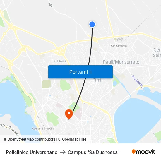 Policlinico Universitario to Campus "Sa Duchessa" map