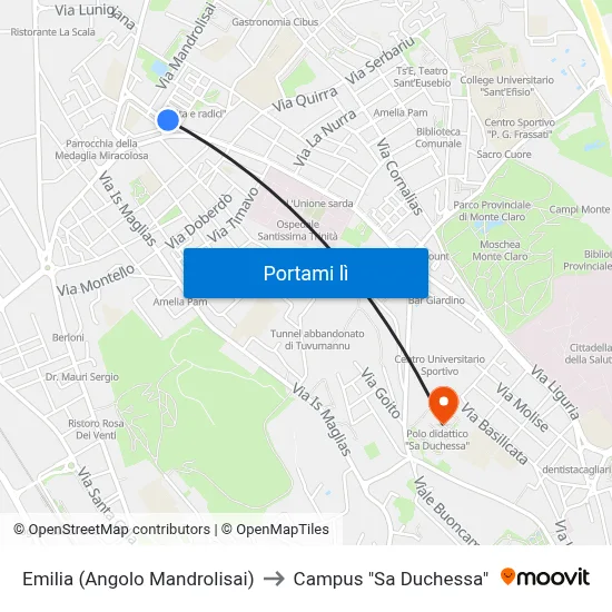 Emilia (Angolo Mandrolisai) to Campus "Sa Duchessa" map