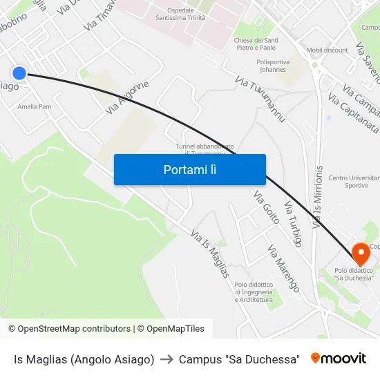 Is Maglias (Angolo Asiago) to Campus "Sa Duchessa" map