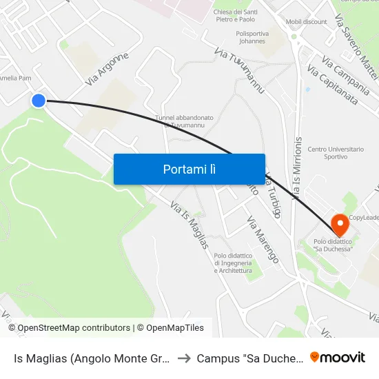 Is Maglias (Angolo Monte Grappa) to Campus "Sa Duchessa" map