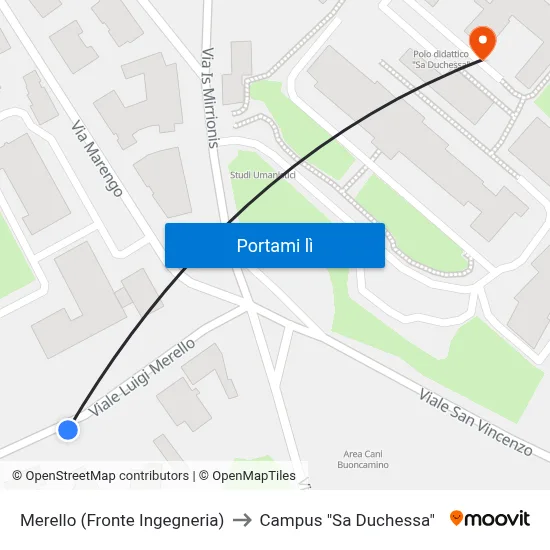 Merello (Fronte Ingegneria) to Campus "Sa Duchessa" map