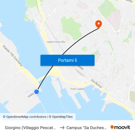 Giorgino (Villaggio Pescatori) to Campus "Sa Duchessa" map