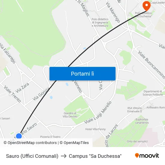 Sauro (Uffici Comunali) to Campus "Sa Duchessa" map