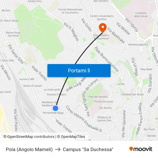 Pola (Angolo Mameli) to Campus "Sa Duchessa" map