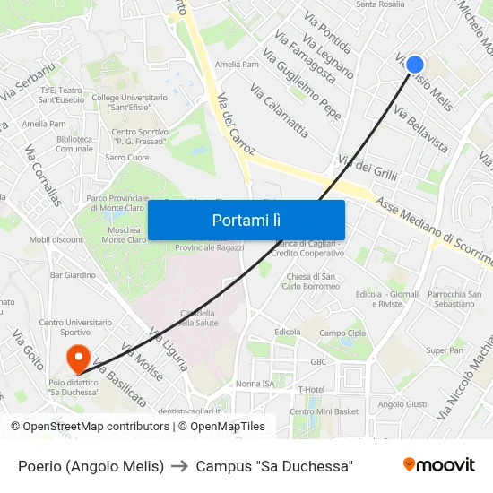 Poerio (Angolo Melis) to Campus "Sa Duchessa" map