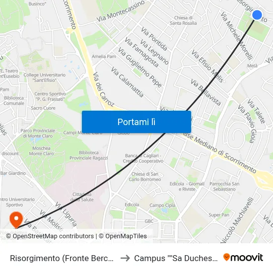 Risorgimento (Fronte Berchet ) to Campus ""Sa Duchessa"" map
