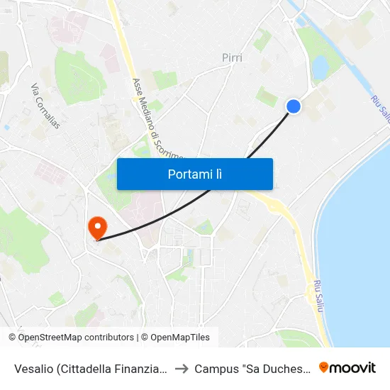 Vesalio (Cittadella Finanziaria) to Campus "Sa Duchessa" map