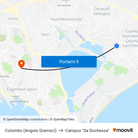 Colombo (Angolo Gramsci) to Campus "Sa Duchessa" map