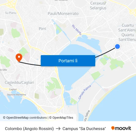 Colombo (Angolo Rossini) to Campus "Sa Duchessa" map