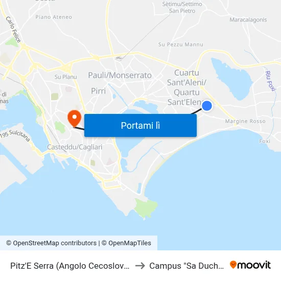 Pitz'E Serra (Angolo Cecoslovacchia) to Campus "Sa Duchessa" map