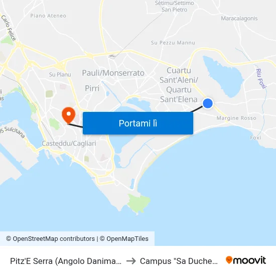 Pitz'E Serra (Angolo Danimarca) to Campus "Sa Duchessa" map