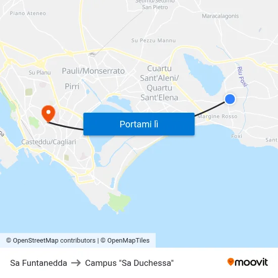 Sa Funtanedda to Campus "Sa Duchessa" map