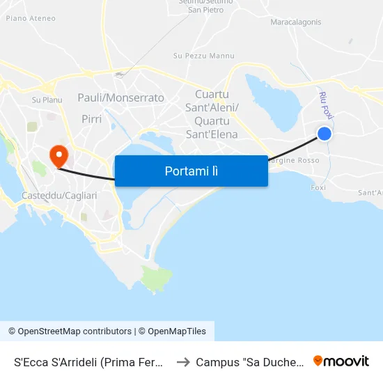 S'Ecca S'Arrideli (Prima Fermata) to Campus "Sa Duchessa" map