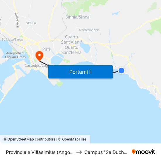 Provinciale Villasimius (Angolo Liri) to Campus "Sa Duchessa" map