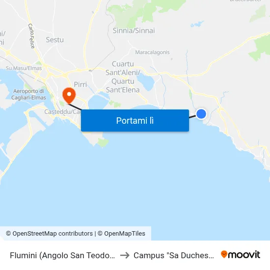 Flumini (Angolo San Teodoro) to Campus "Sa Duchessa" map