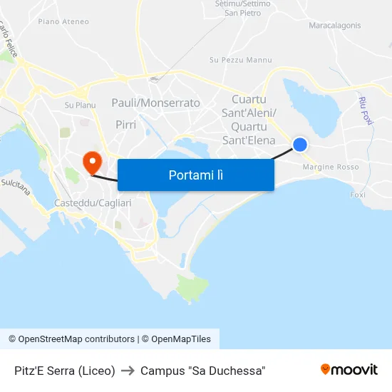 Pitz'E Serra (Liceo) to Campus "Sa Duchessa" map