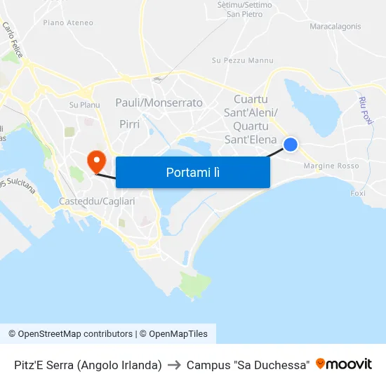 Pitz'E Serra (Angolo Irlanda) to Campus "Sa Duchessa" map
