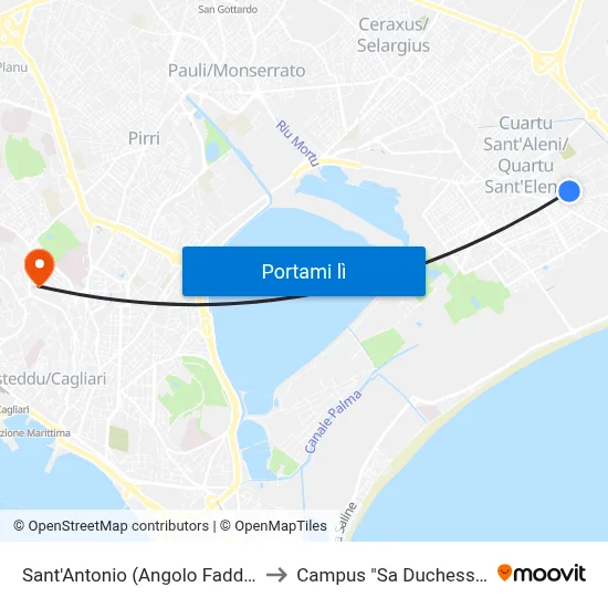 Sant'Antonio (Angolo Fadda) to Campus "Sa Duchessa" map