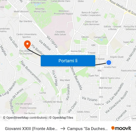 Giovanni XXIII (Fronte Alberti) to Campus "Sa Duchessa" map
