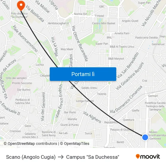 Scano (Angolo Cugia) to Campus "Sa Duchessa" map
