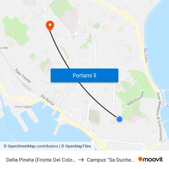 Della Pineta (Fronte Dei Colombi) to Campus "Sa Duchessa" map