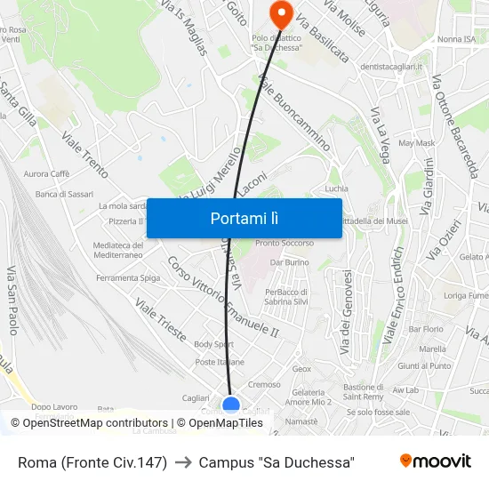 Roma (Fronte Civ.147) to Campus "Sa Duchessa" map