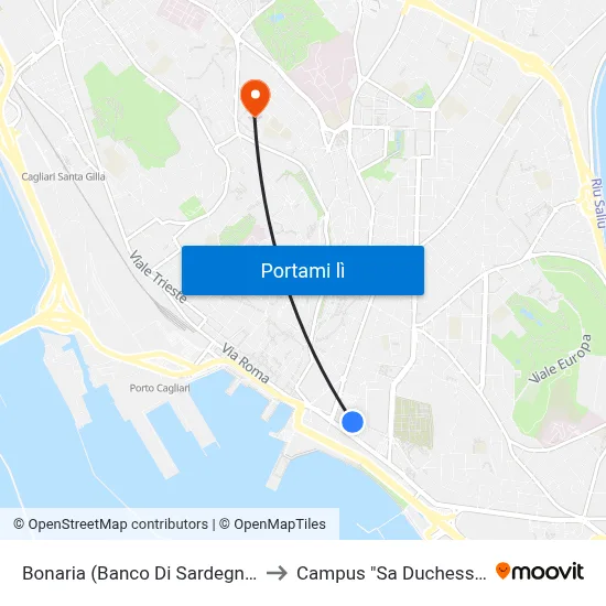 Bonaria (Banco Di Sardegna) to Campus "Sa Duchessa" map