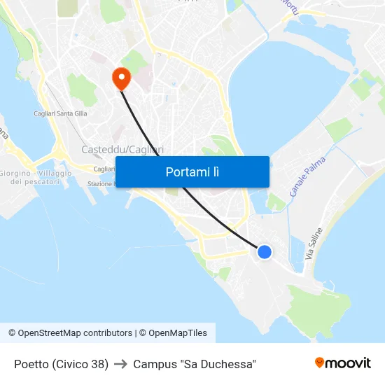 Poetto (Civico 38) to Campus "Sa Duchessa" map