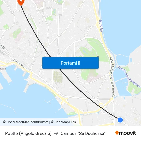 Poetto (Angolo Grecale) to Campus "Sa Duchessa" map
