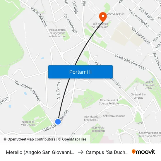 Merello (Angolo San Giovanni Bosco) to Campus "Sa Duchessa" map