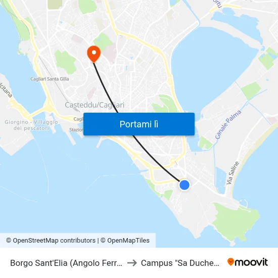 Borgo Sant'Elia (Angolo Ferrara) to Campus "Sa Duchessa" map