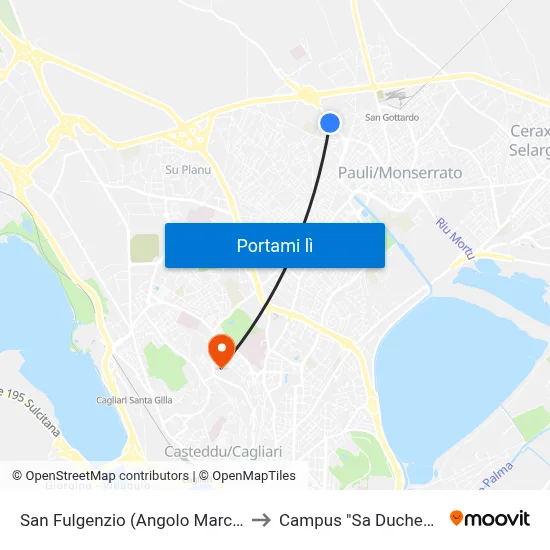 San Fulgenzio (Angolo Marconi) to Campus "Sa Duchessa" map