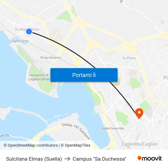 Sulcitana Elmas (Suella) to Campus "Sa Duchessa" map