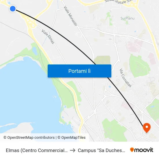 Elmas (Centro Commerciale) to Campus "Sa Duchessa" map