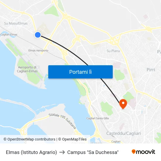 Elmas (Istituto Agrario) to Campus "Sa Duchessa" map