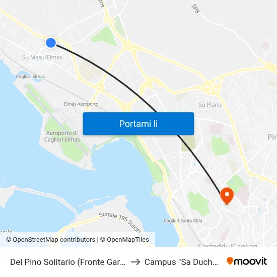 Del Pino Solitario (Fronte Garofani) to Campus "Sa Duchessa" map