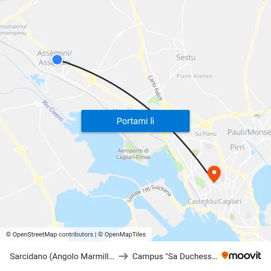 Sarcidano (Angolo Marmilla) to Campus "Sa Duchessa" map