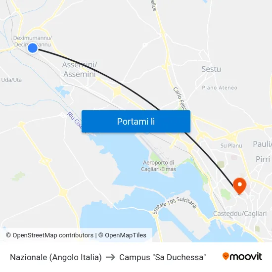 Nazionale (Angolo Italia) to Campus "Sa Duchessa" map