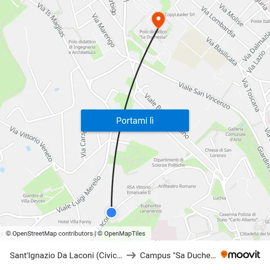 Sant'Ignazio Da Laconi (Civico 74) to Campus "Sa Duchessa" map