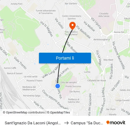 Sant'Ignazio Da Laconi (Angolo Tigellio) to Campus "Sa Duchessa" map