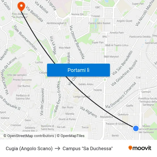 Cugia (Angolo Scano) to Campus "Sa Duchessa" map