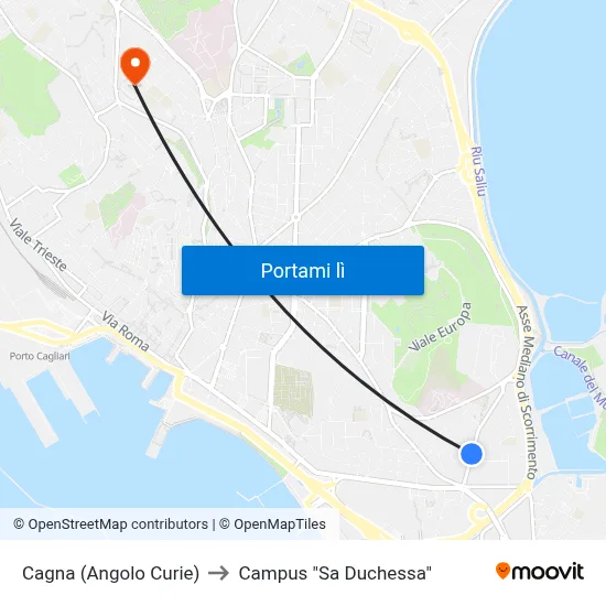 Cagna (Angolo Curie) to Campus "Sa Duchessa" map