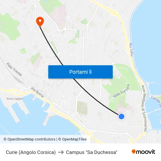 Curie (Angolo Corsica) to Campus "Sa Duchessa" map