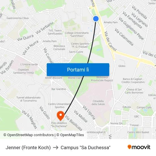 Jenner (Fronte Koch) to Campus "Sa Duchessa" map