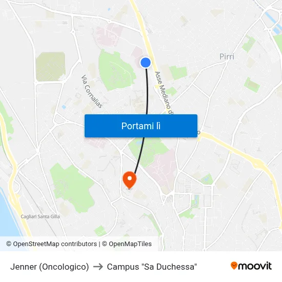 Jenner (Oncologico) to Campus "Sa Duchessa" map
