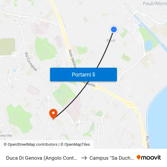 Duca Di Genova (Angolo Conte Verde) to Campus "Sa Duchessa" map